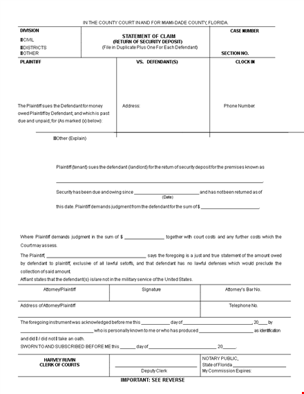 security deposit return letter - court, attorney, plaintiff & defendant template