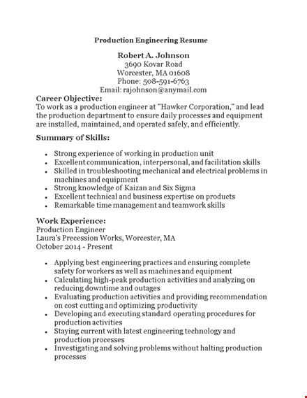 production engineering resume template
