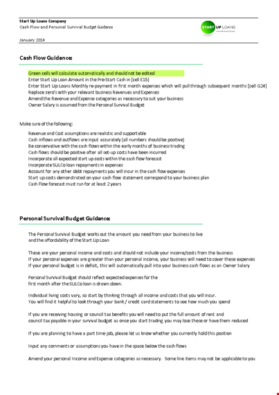 cash flow guidance example template