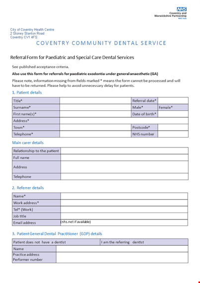 free dental referral form template with patient details & address template