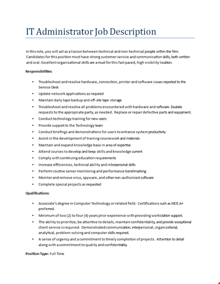 it administrator job description template