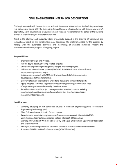 civil engineer intern description template