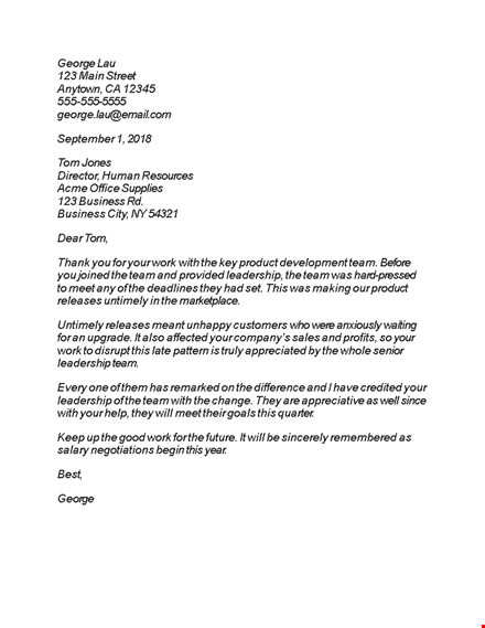 recognition letter for exceptional leadership - george template