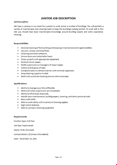  janitor job description template