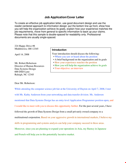 design your job application cover letter in pdf - enhance your experience template