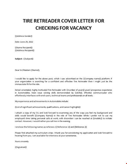 tire retreader cover letter template