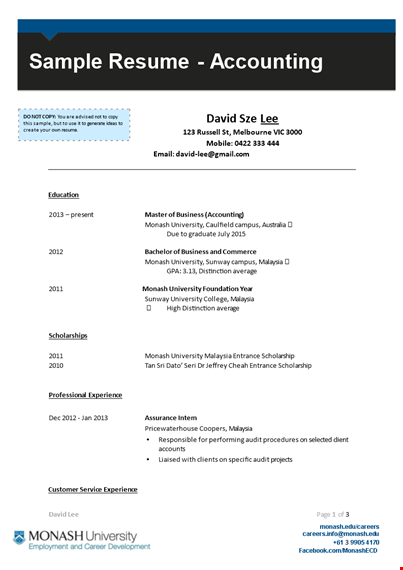 sample accountant resume template