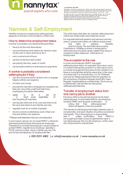 create a solid self employed nanny contract for their employment template