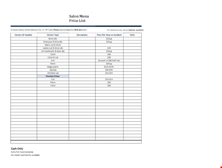 customizable price list template - easy to use & professional template
