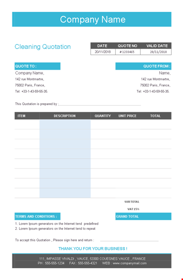 cleaning quotation template - create, company & calculate quotes | france template