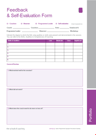 effective self evaluation examples for coaching, skills, qualities & programmes template