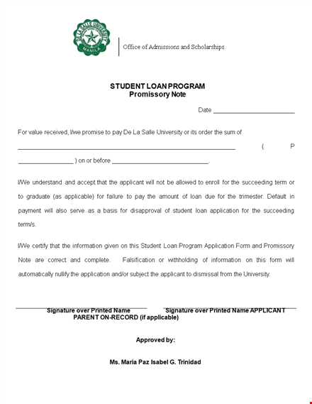 get a free promissory note template for university students and applicants template