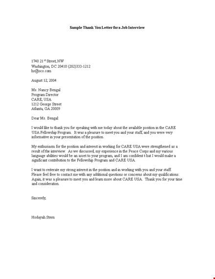 formal interview thank you letter template