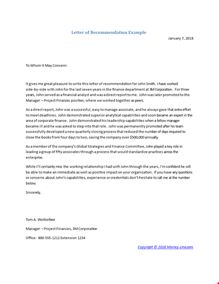 recommendation letter from manager template template