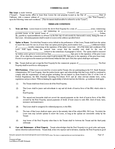 commercial lease agreement template | lessor property lease for tenants template