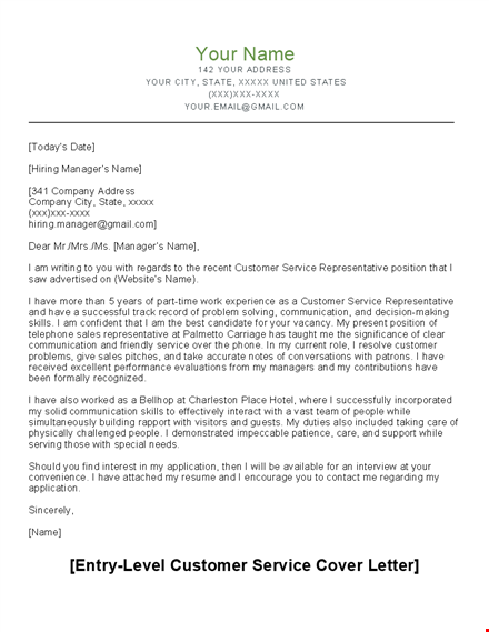 customer service representative position cover letter template