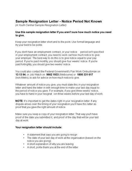 resignation letter: notice period not known | professional template template