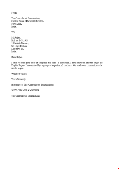 student complaint response letter template
