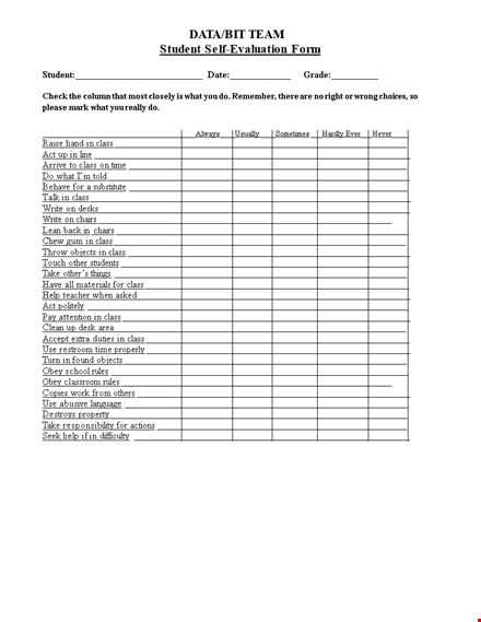 improve your performance: self evaluation examples for students in class template