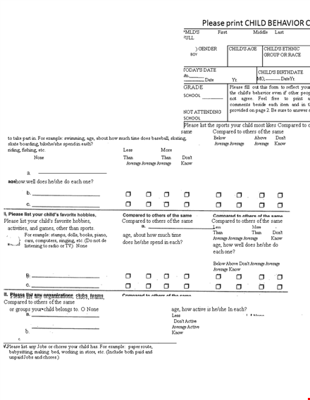 child behavior checklist for ages template