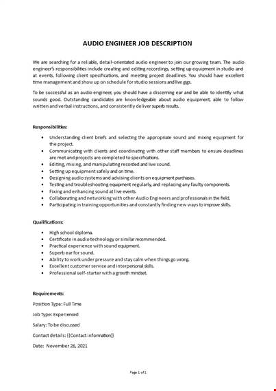 audio engineer job description template