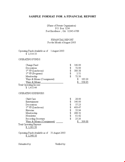simple financial report template