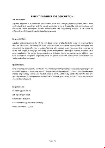 patent engineer job description template