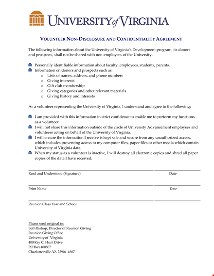 volunteer non disclosure and confidentiality agreement template