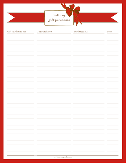 holiday gift purchase list template template