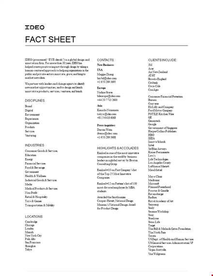 professional fact sheet template design - customizable services template