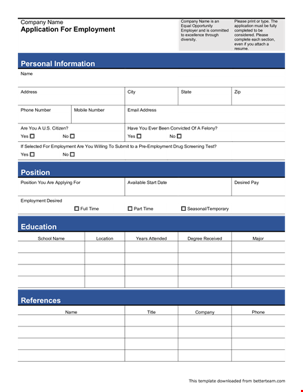 free generic job application form template