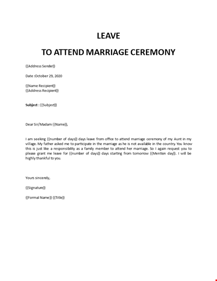 leave application for marriage ceremony template