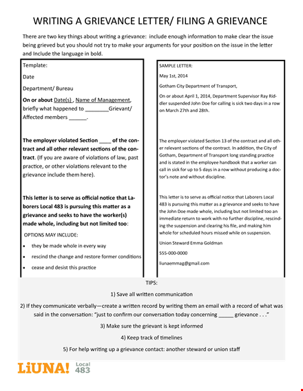 free example of a formal grievance letter for writing department: include grievance template