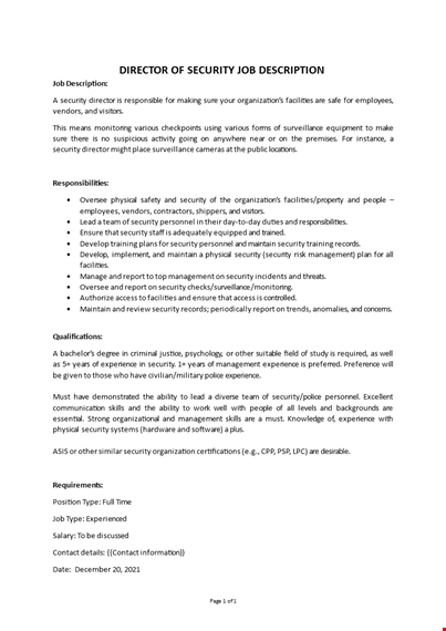 director of security job description template