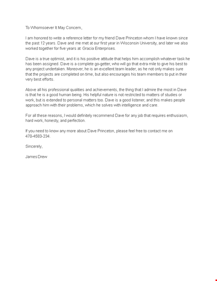 years of experience at princeton - request a reference letter template