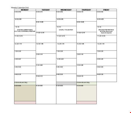 excel weekly class schedule template template