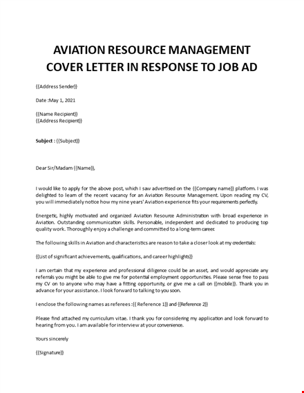 aviation resource management cover letter template