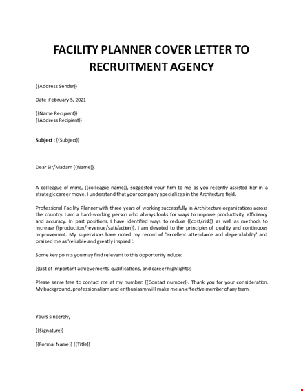 facility planner cover letter template