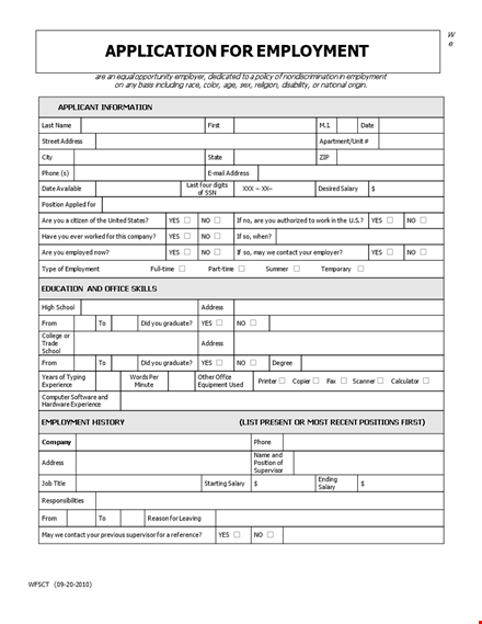 generic work application sample template