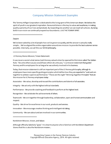 company mission statement example template