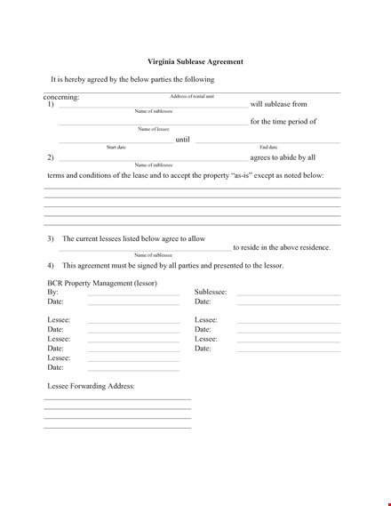 sublease agreement template | lessees and applicants template