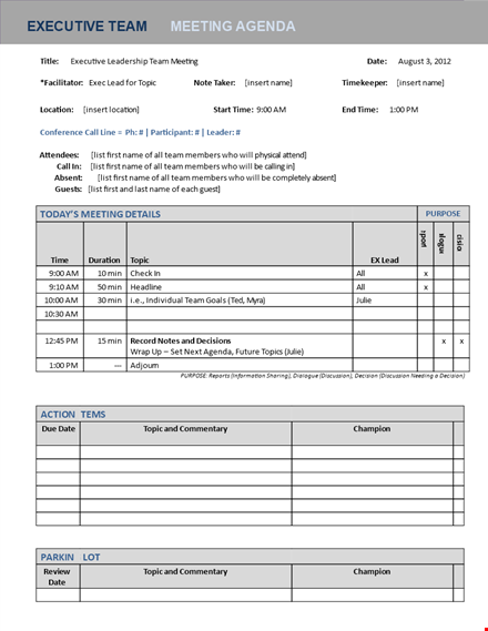 executive team agenda template