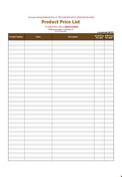 affordable price list template for company products - manage prices easily template