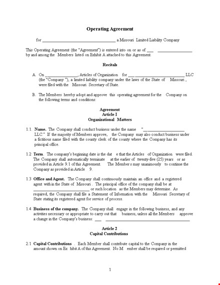 free operating agreement sample template