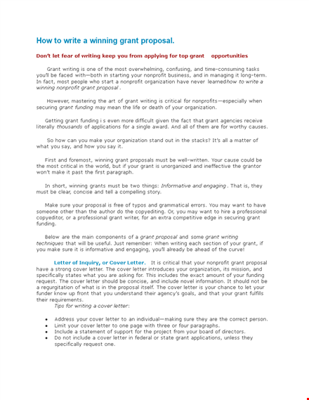 grant proposal template for nonprofits - section grant proposal sample template