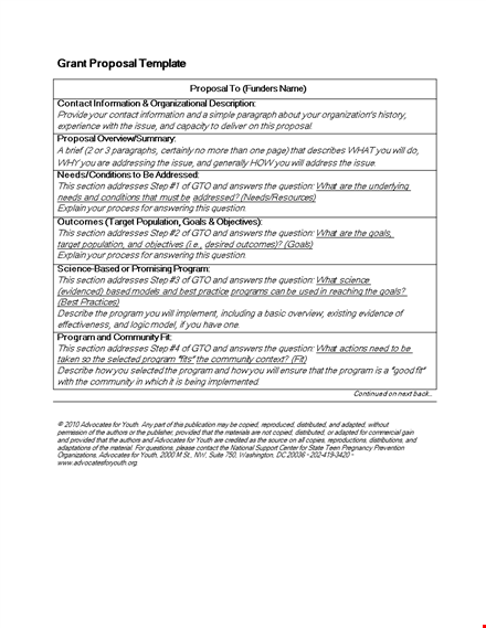 grant proposal template | program, section, question | download now template