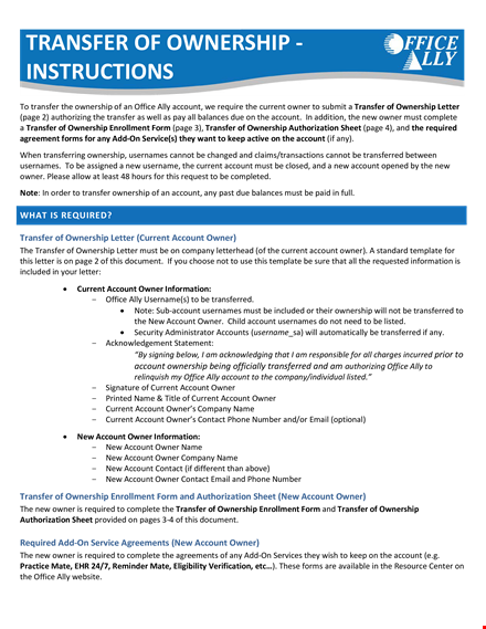 ownership transfer letter template | streamline office ownership transfers template