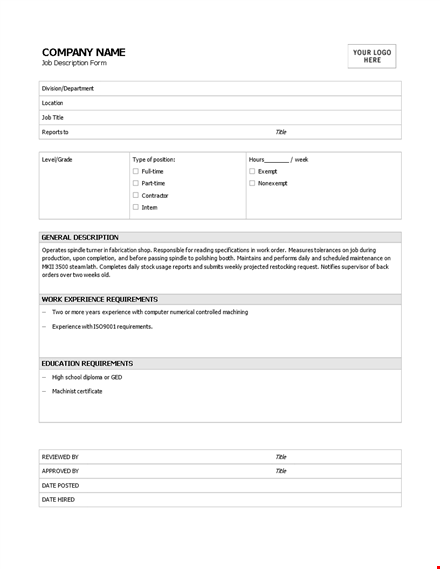 professional job description template - clearly define requirements & experience template