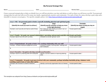 personal strategic template