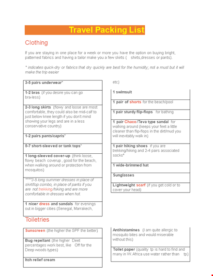 packing list template - organize your travel essentials with ease. template